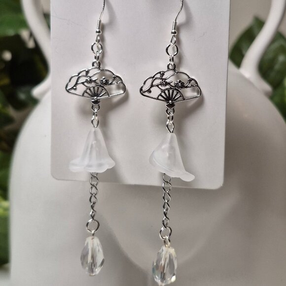 Handmade Lily of the Valley and Plum Blossom Charm Dangle Earrings - Picture 1 of 6